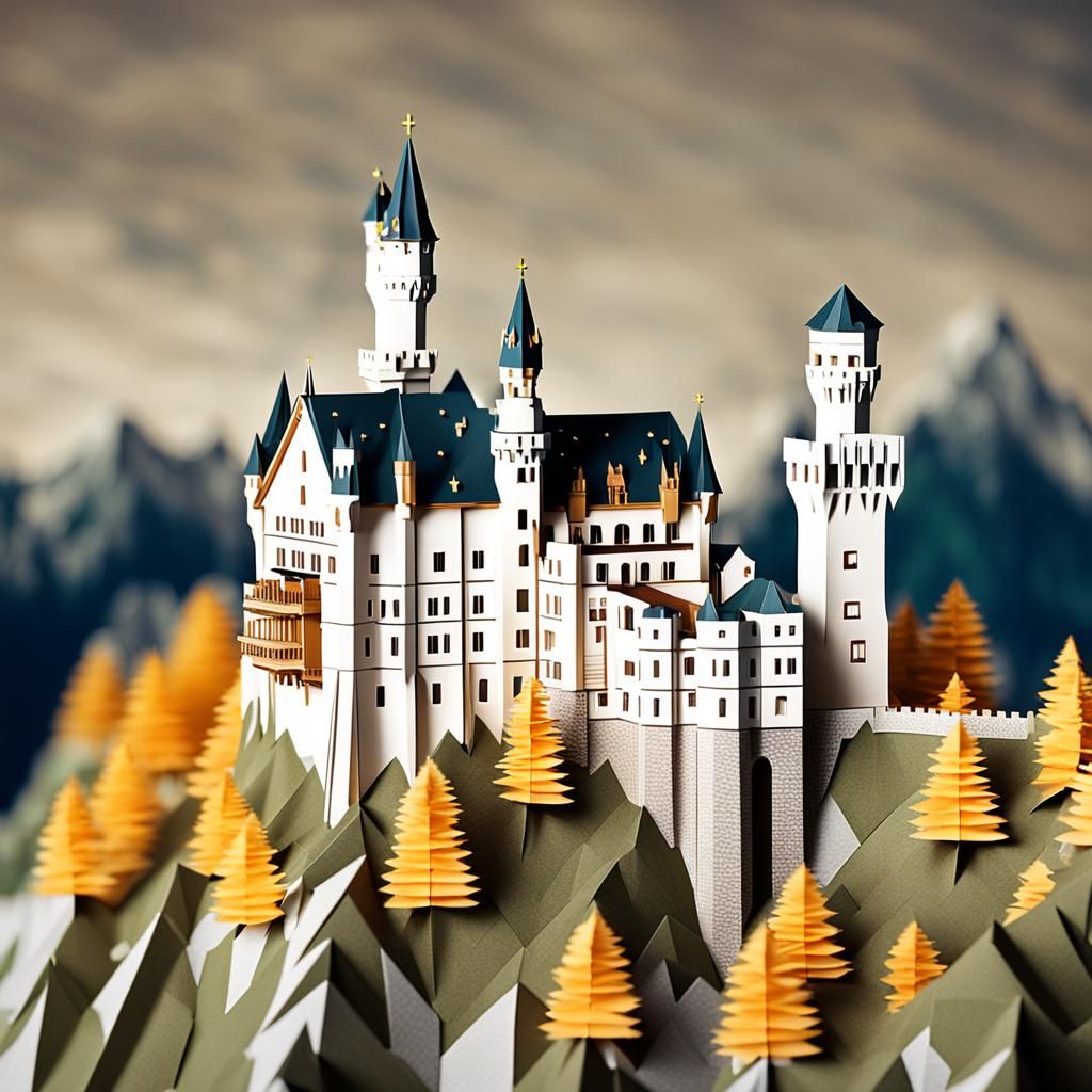 Neuschwanstein Castle Origami Papercraft in 8K