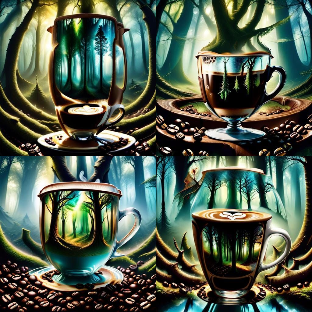 Enchanted Forest in Coffee Cup Double Exposure