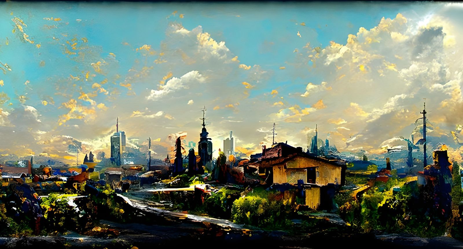 City Landscape as Oil Painting with 3D Shading