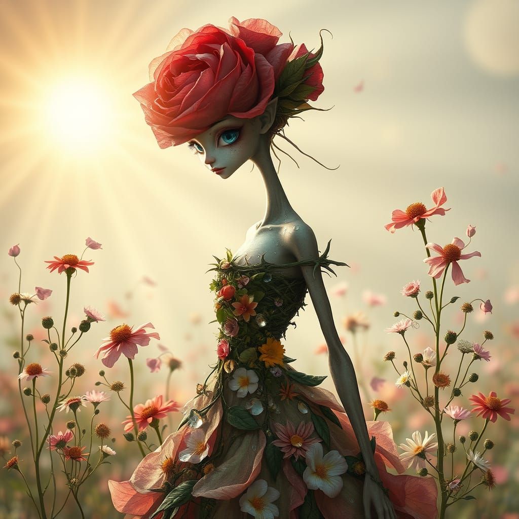 Anthropomorphic Rose Woman in Ethereal Fairy-Tale World