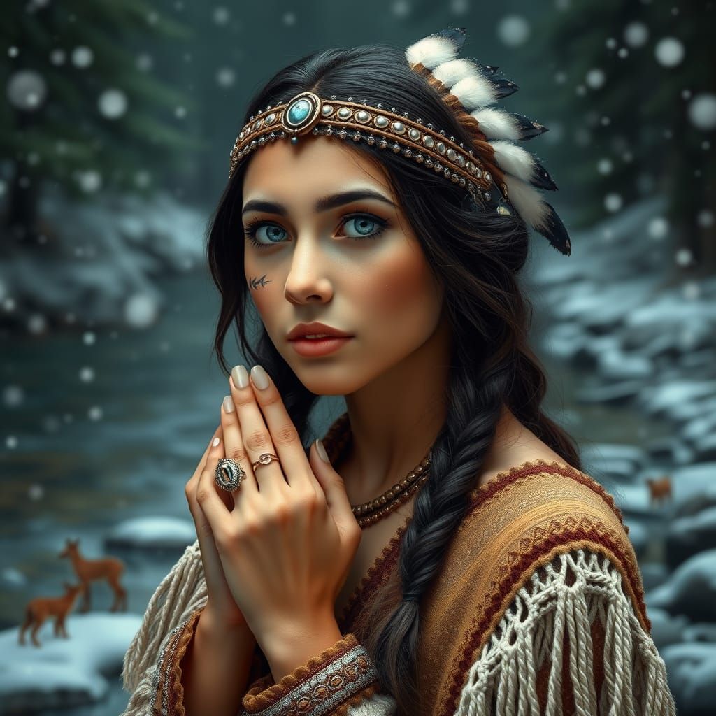 Native American Princess in Winter Wonderland