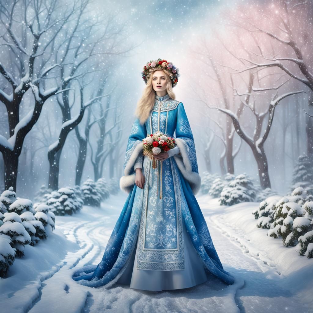 Russian Model in Snowy Moscow, Digital Matte Painting