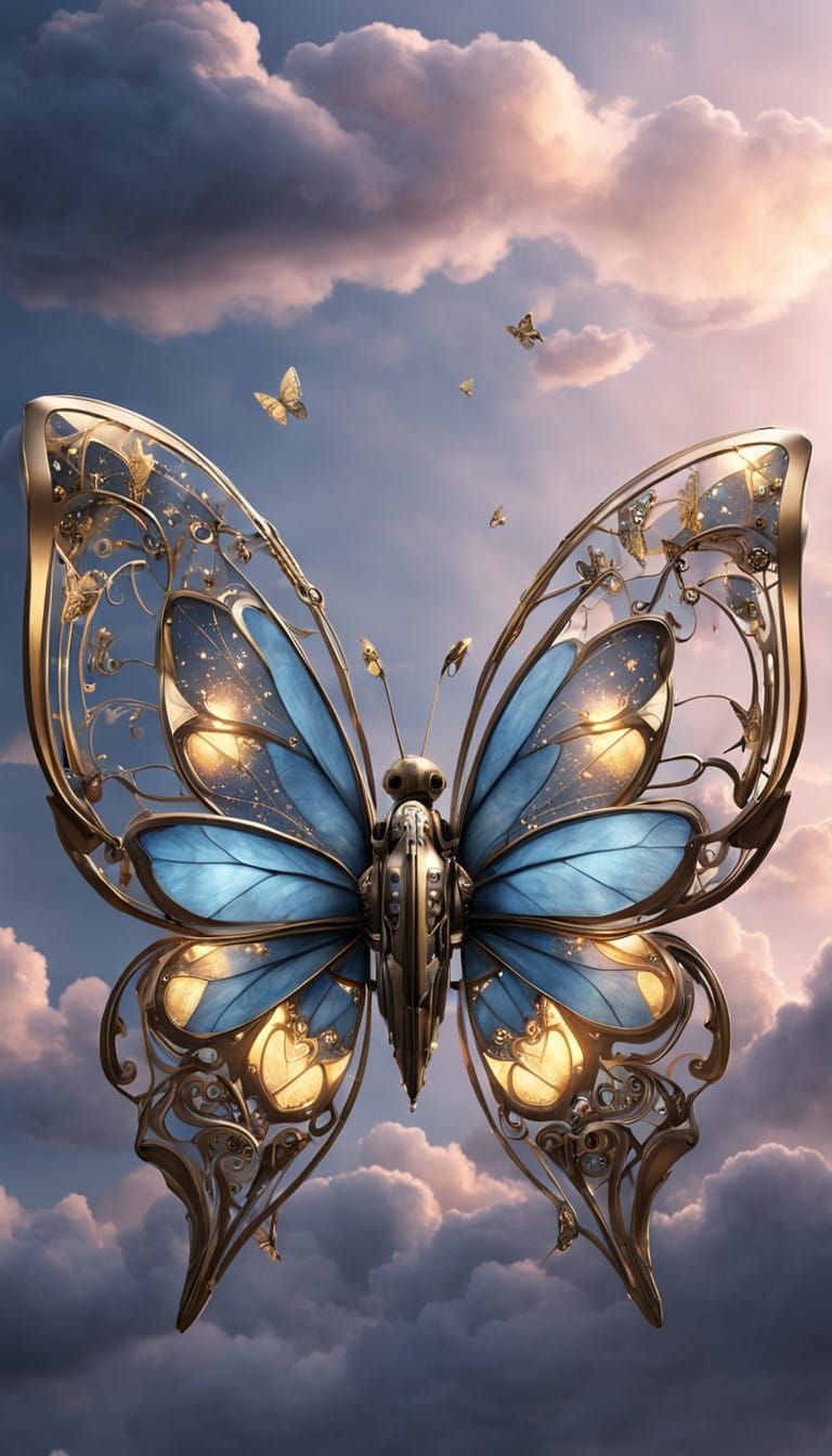 Glowing Mechanical Butterflies Illuminate Twilight Sky
