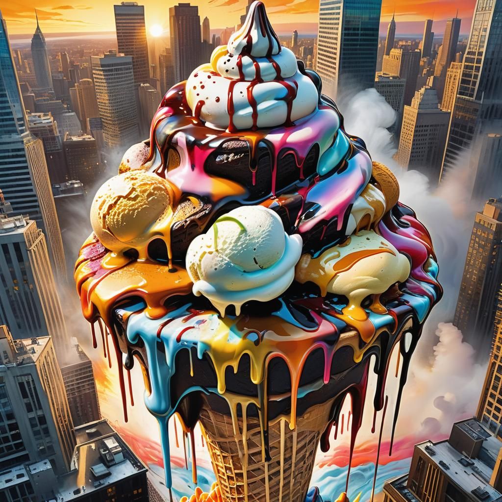 Gigantic Ice Cream Meltdown in Pop Art Style