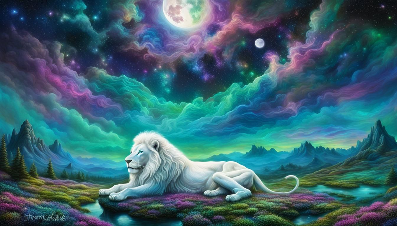 Surreal Lion in a Dreamy Alien Cosmos