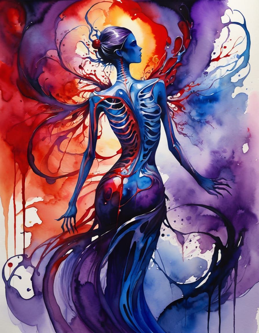 Terrifying Watercolor Tattoo of Skeletal Hand