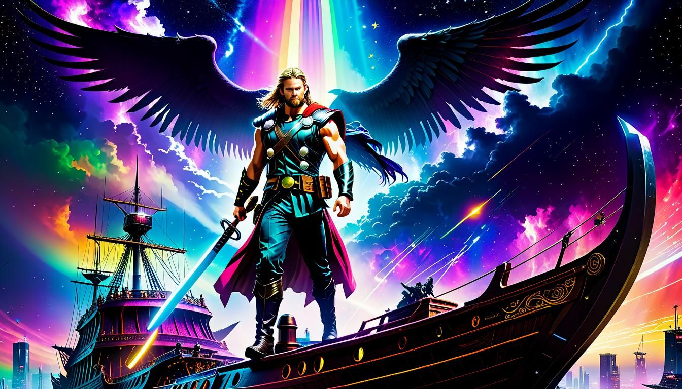 Cyberpunk Angel Thor Pirate of the Rainbow Bridge
