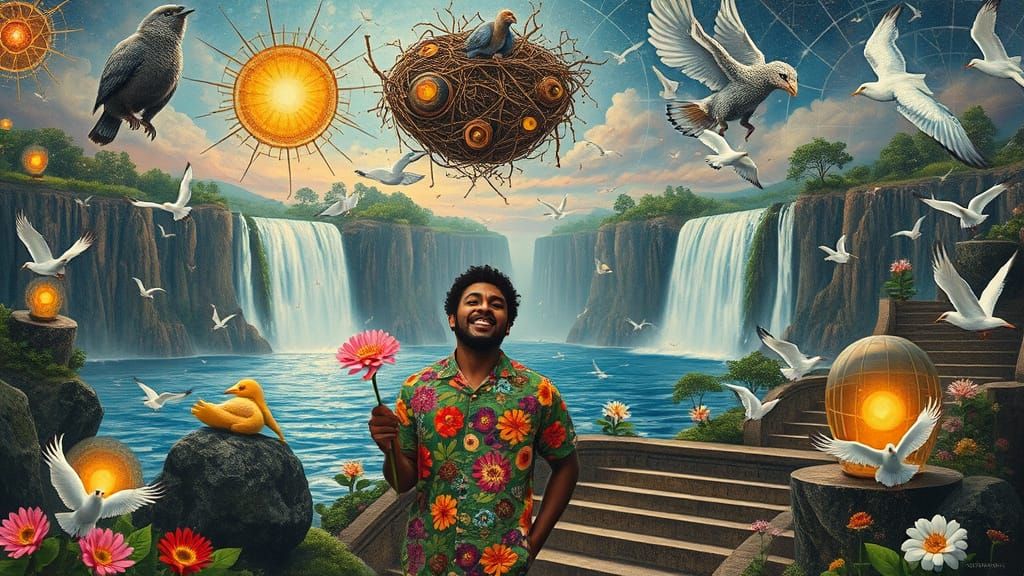 Psychedelic Floating City in Hieronymus Bosch Style