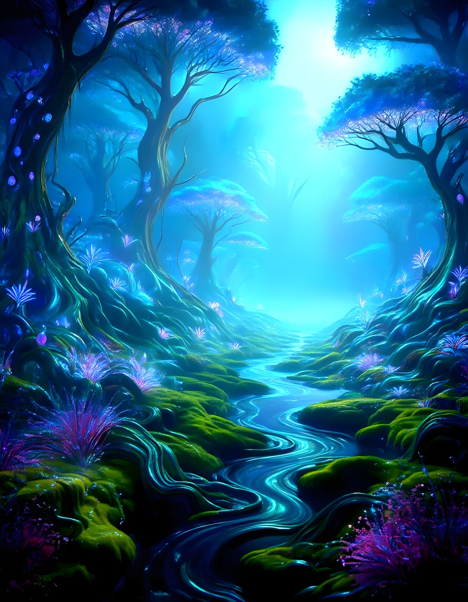 Enchanted Crystalline Forest in Art Nouveau Style