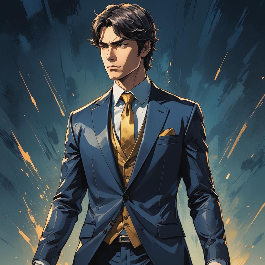 Damon Salvatore in Terno Suit Anime Illustration