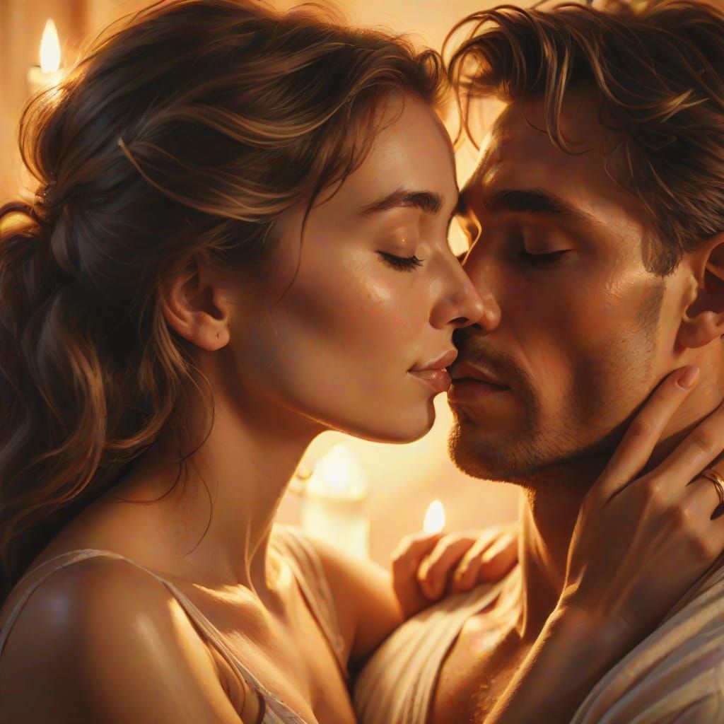 Her eyes flutter closed as his lips brush against hers, a so...