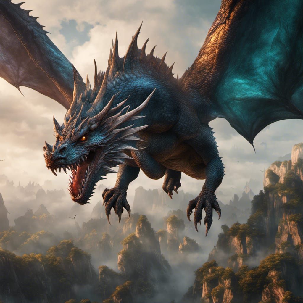 Fantastical Flying Dragon in Detailed Matte Painting