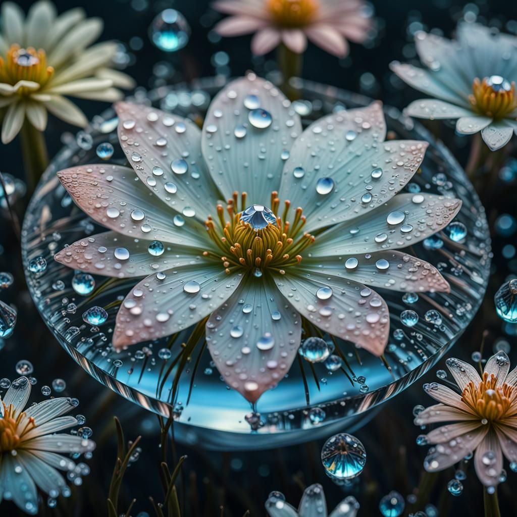 Bioluminescent Diamond Water Drop with Magic Flowers