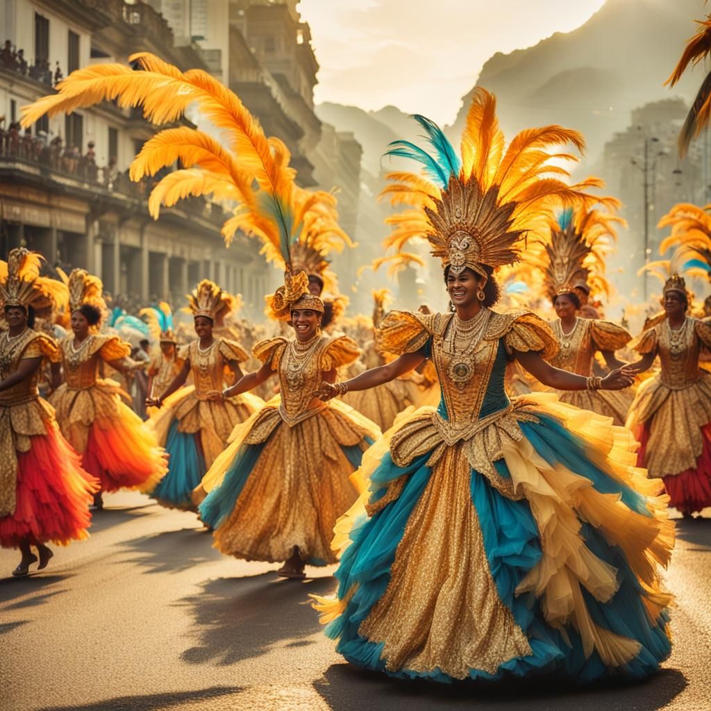 Vibrant Rio Carnival in Warm Golden Light, Turner-Inspired