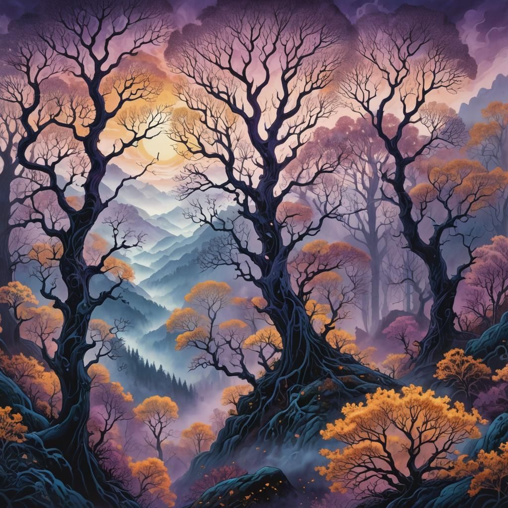 Enchanted Forest Valley with Glowing Trees