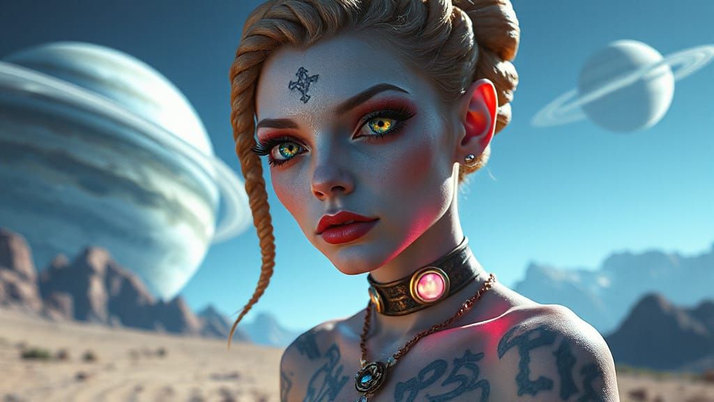 Alien Woman with Opal Skin and Snail Braids