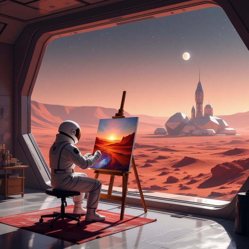 Artist Paints Mars Landscape from Colony Window