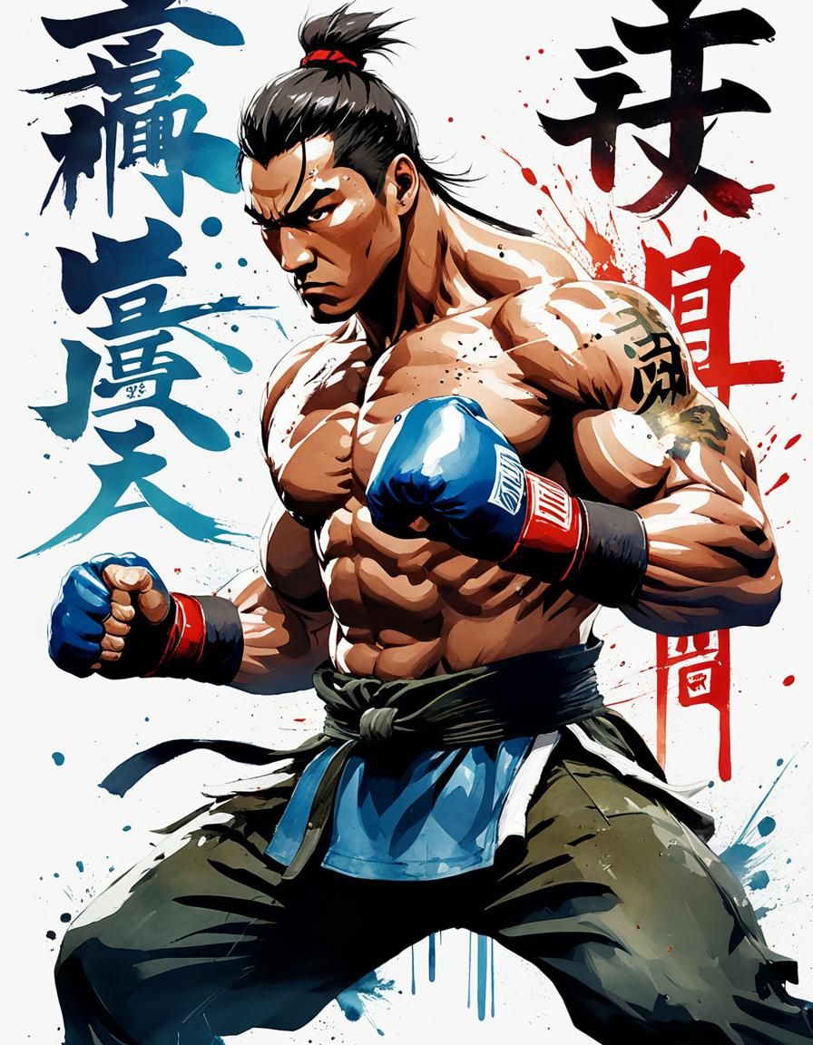 Bare Knuckle Fighter in Digital Watercolor Style