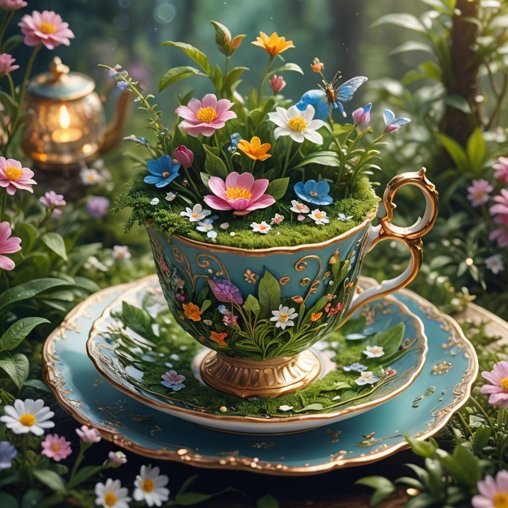 Fantastical Miniature World Inside a Tea Cup