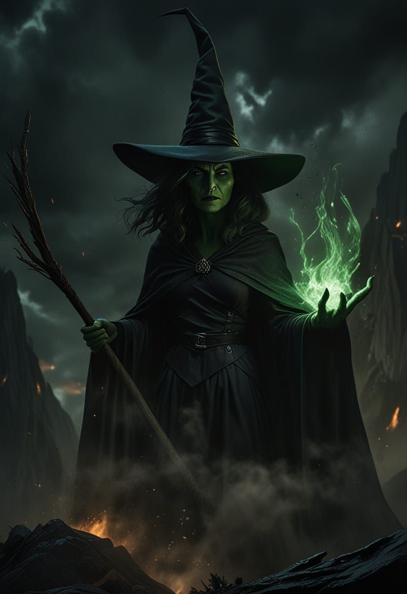 Wicked Witch of the West in Apocalyptic Landscape