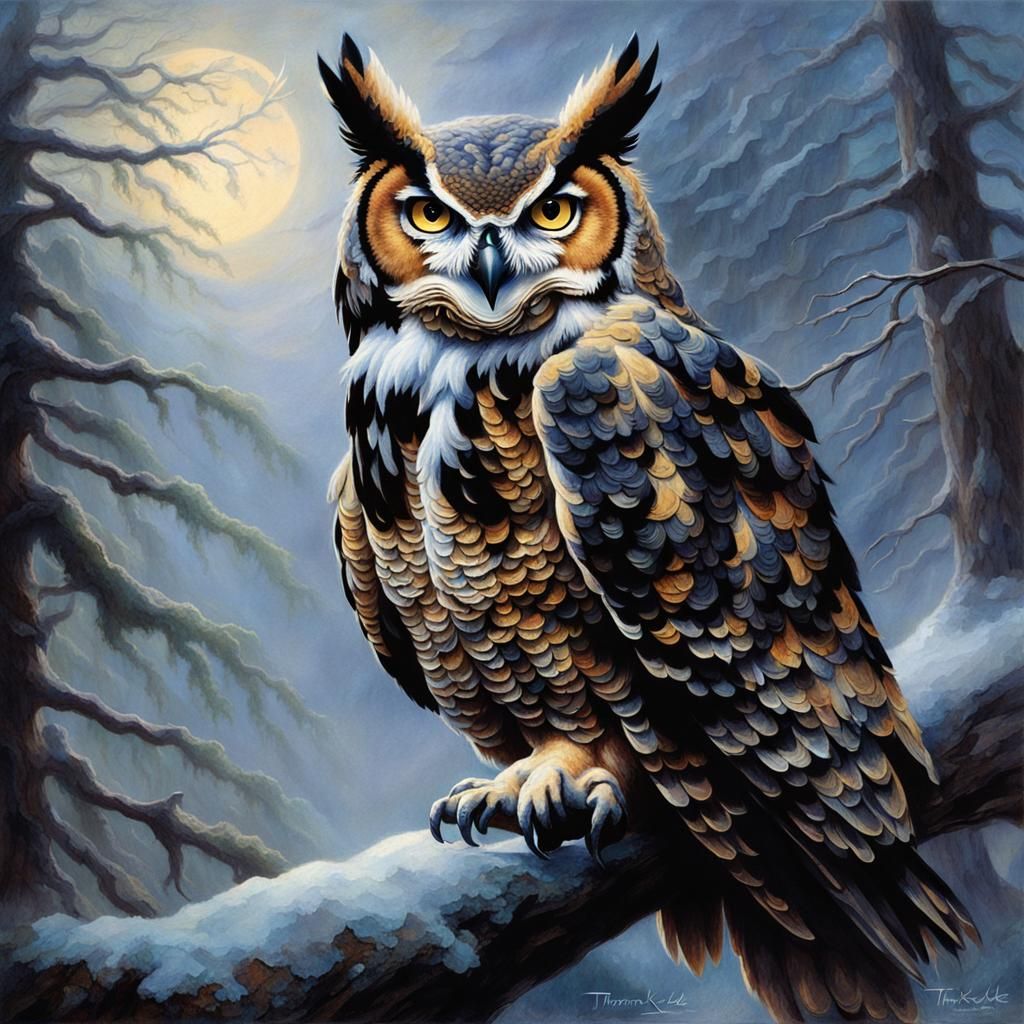 Anthro Great Horned Owl Rogue in Ethereal Fantasy