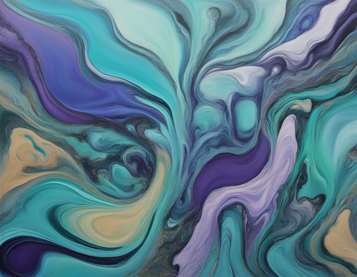 Fever Caramel Abstract Surrealist Painting in Holographic St...