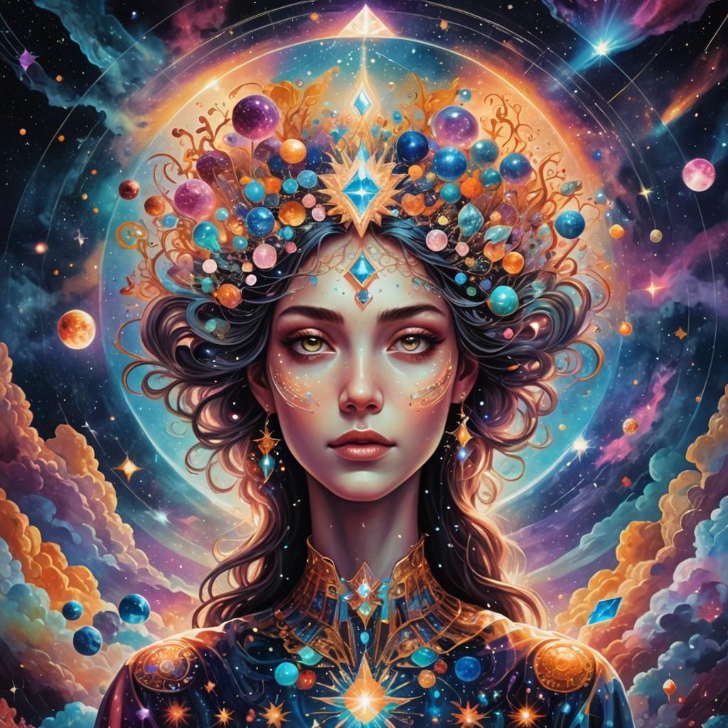 Vibrant Astral Entity Floats Among Diamond Constellations