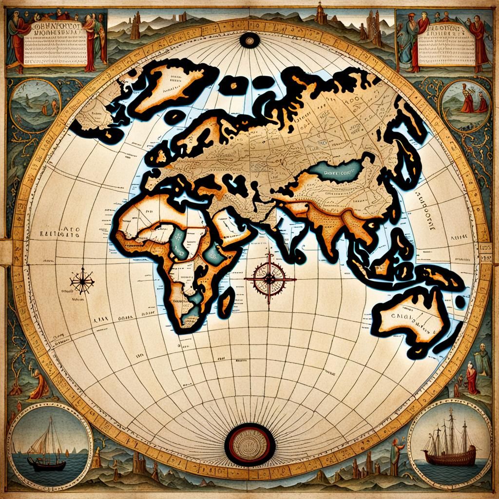 ““”“”9th CENTURY MAP OF WORLD” SHOWING A 8th CONTINENT IN THE PACIFIC OCEAN” BETWEEN AFRICA AND SOUTH AMERICA” INCLUDE S...