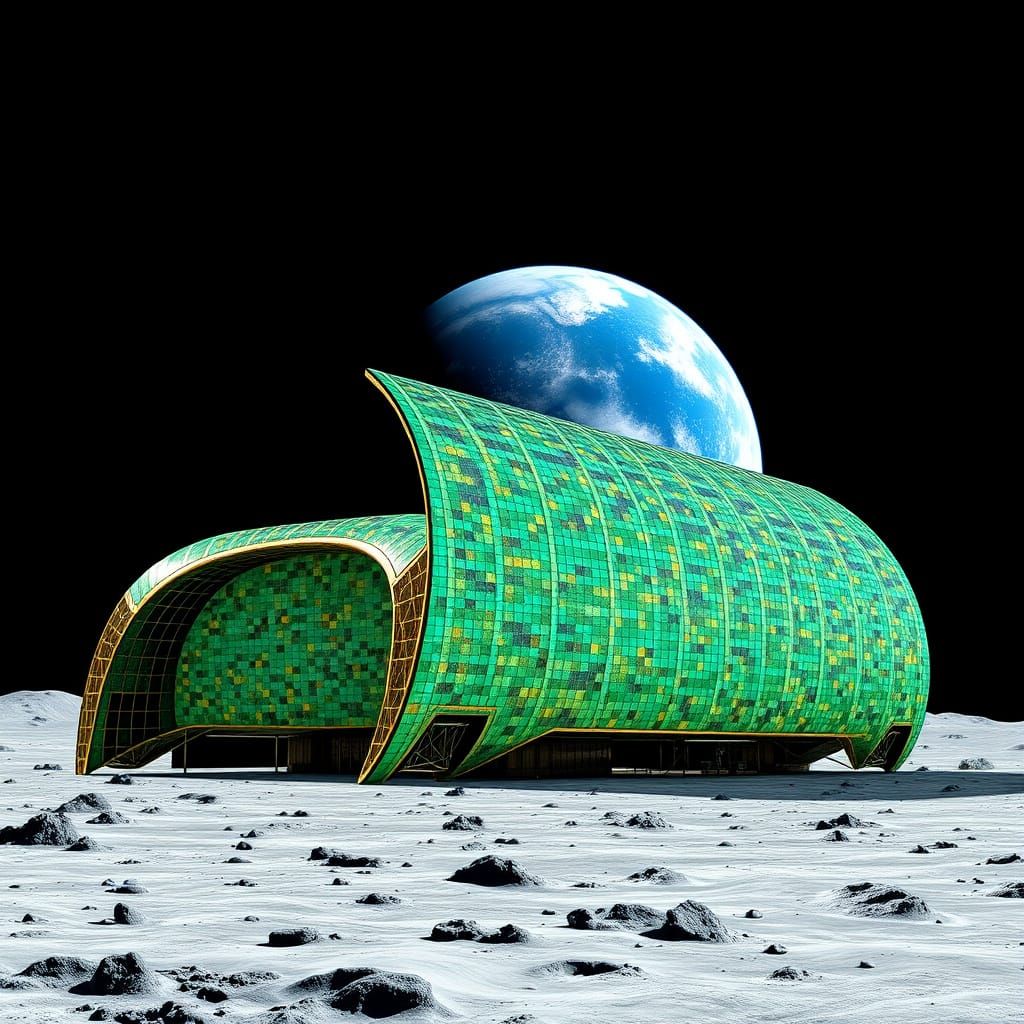 Lunar Space Station in Solarpunk Style