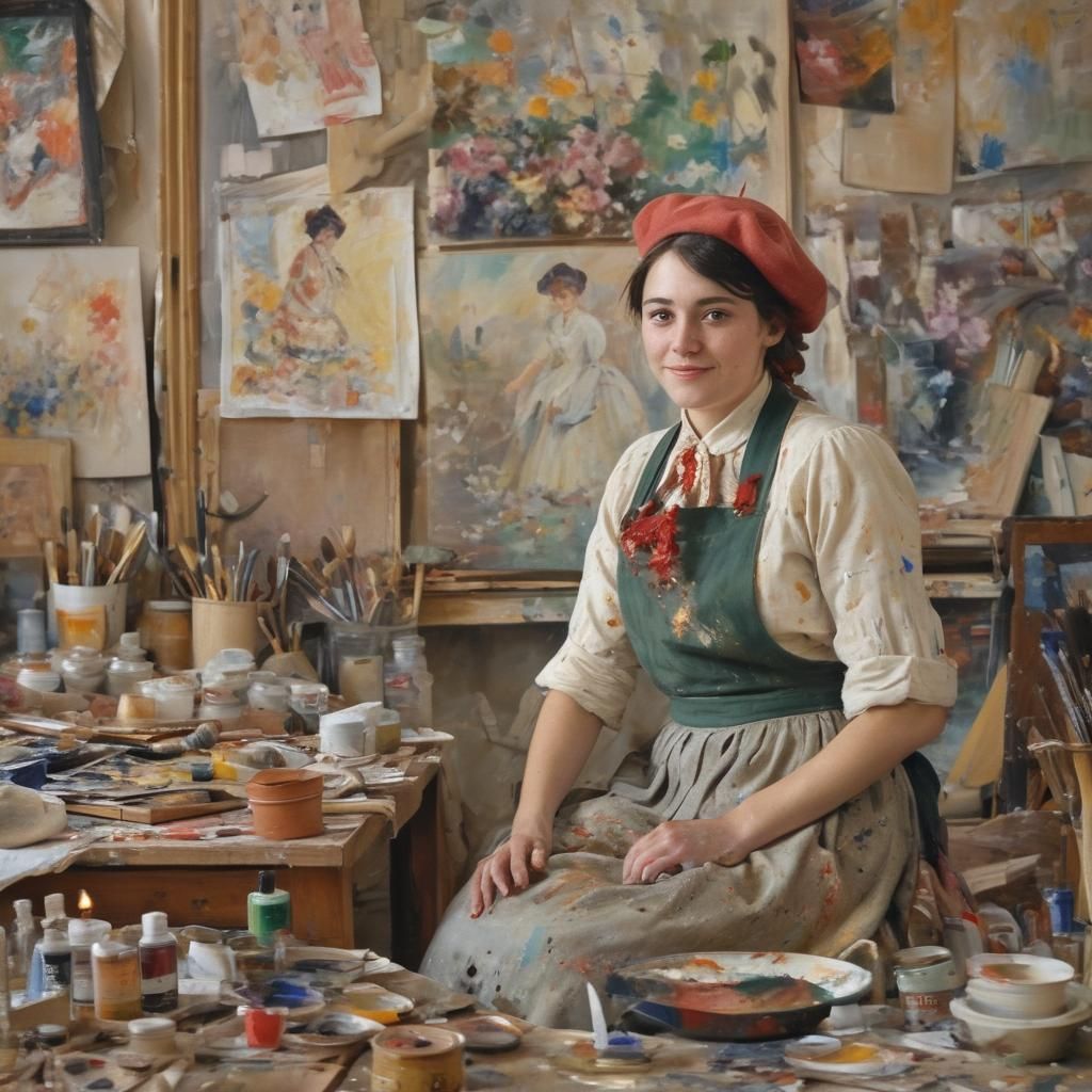 Impressionist Portrait of a Woman in Studio