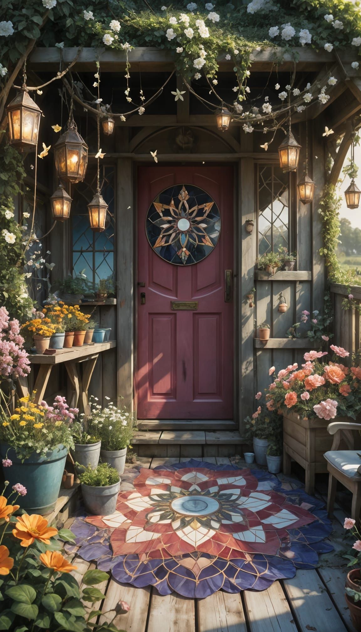 Magical Potting Shed in Flower Field at Sunset