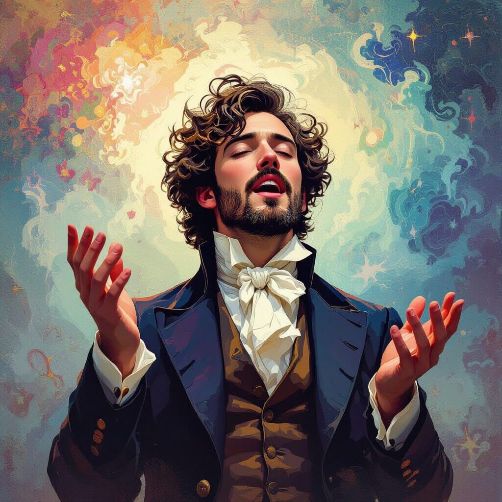 Adam Mickiewicz Singing in Vibrant Retro Style