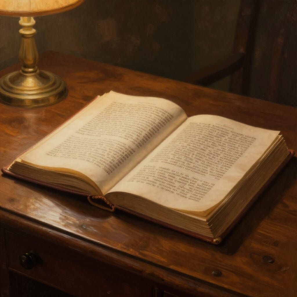 Ancient Wisdom Book in Luminous Painterly Style