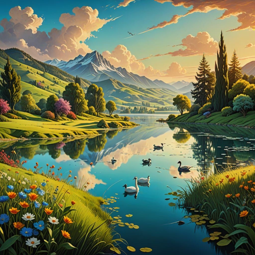 Dreamy Landscape in Warm Golden Light