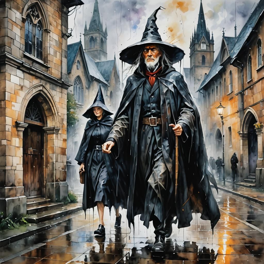 Witch Finds Shelter from Storm, Oil Painting Style