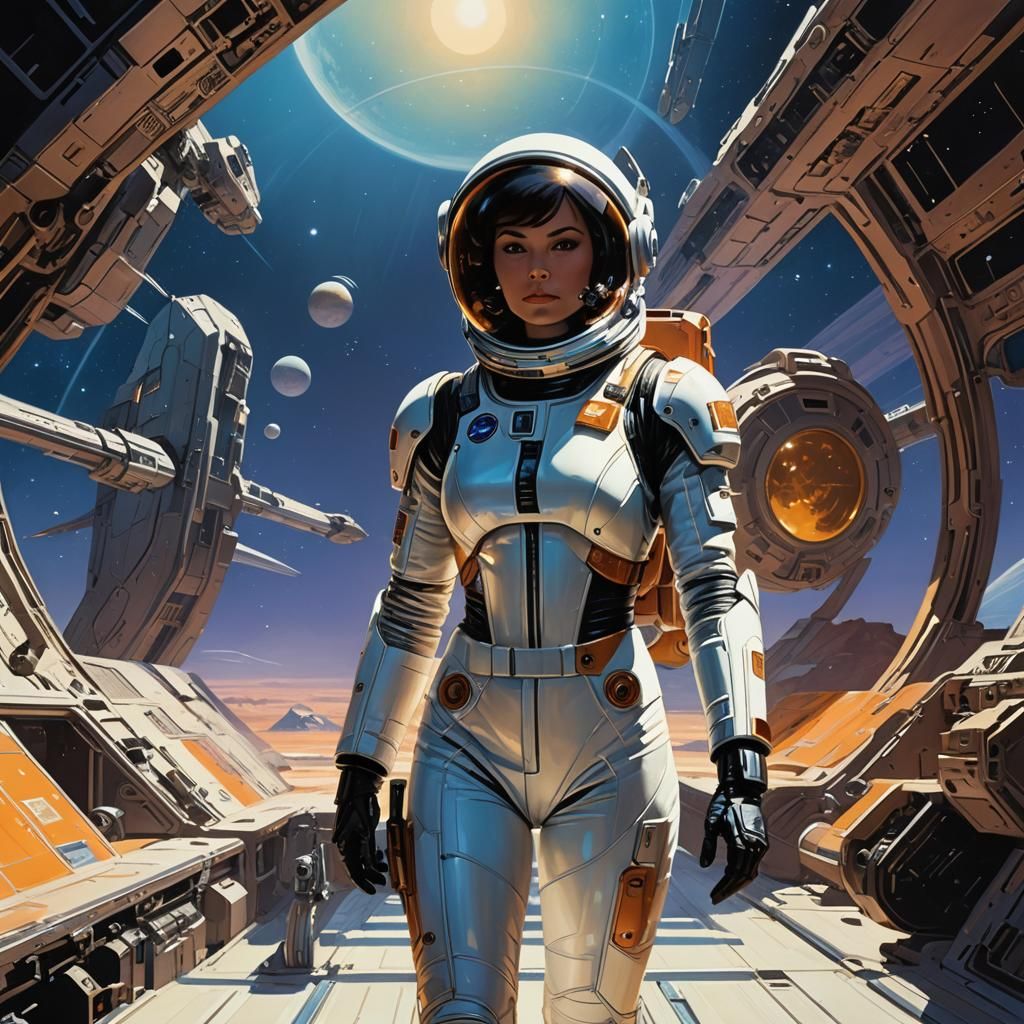 Retro Sci-Fi Space Woman in Bubble Helmet