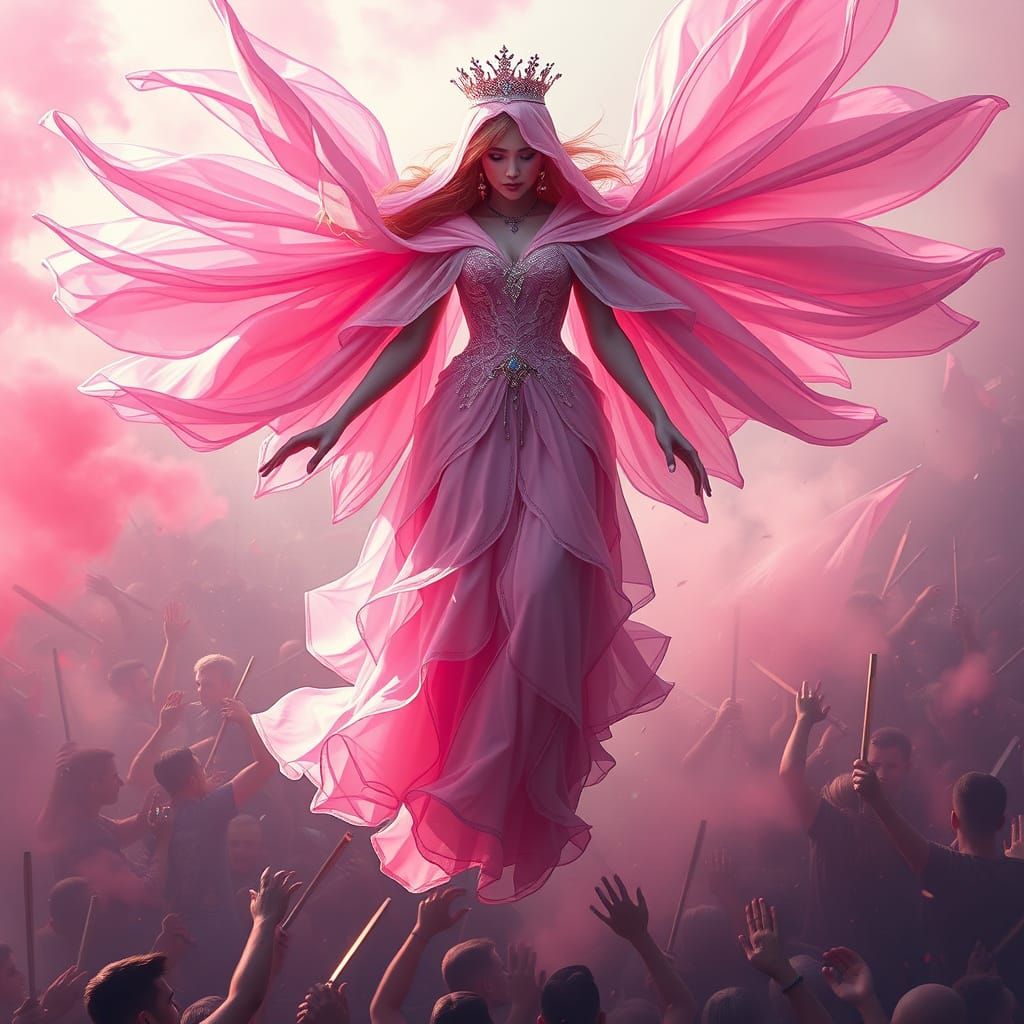 Ethereal Princess Reigns Above Chaos in Vibrant Fantasy Scen...