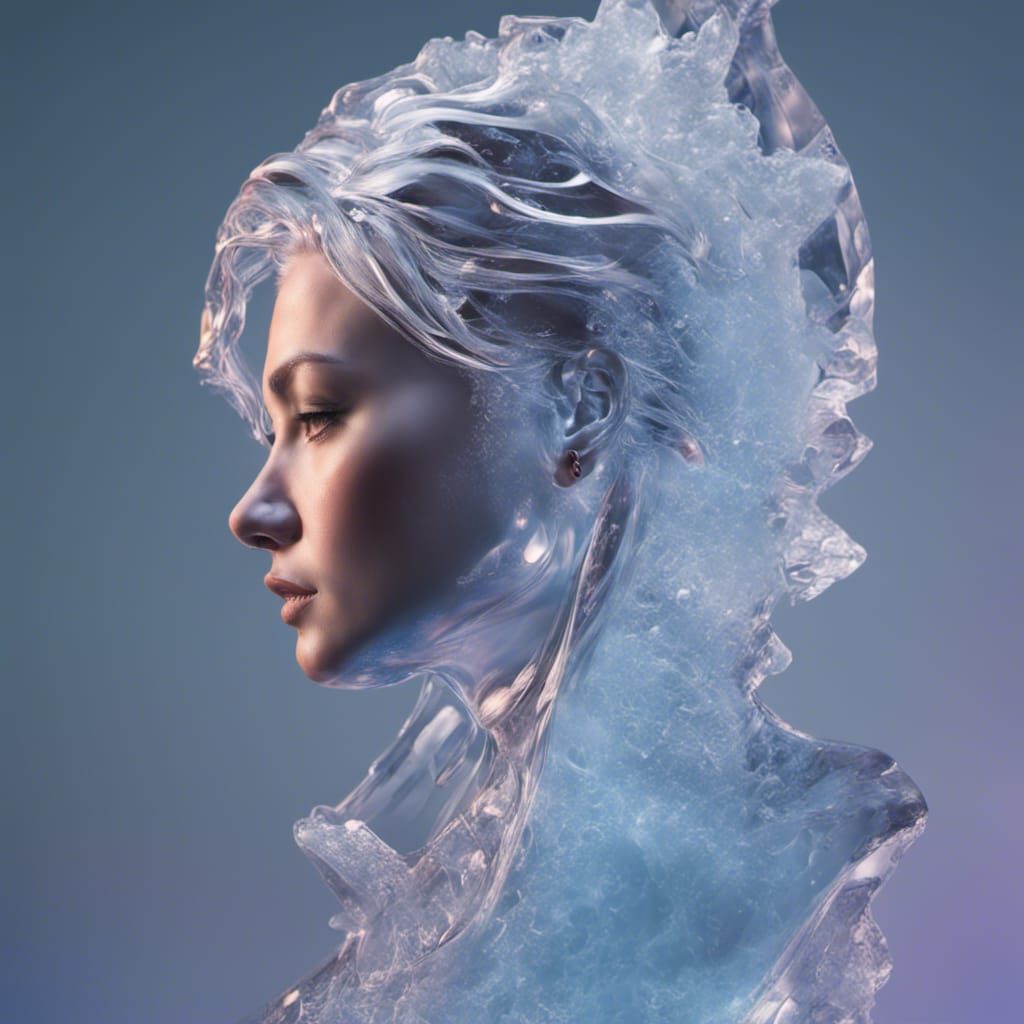 Gorgeous Woman Ice Sculpture in Splash Art Style