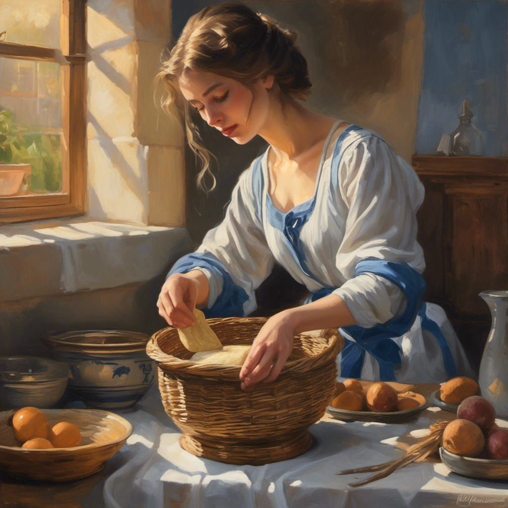 Renaissance Lady Baking Bread in Dutch Masters Style