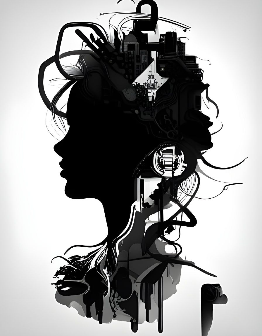 Cybernetic Women in Ink, Minimalist Modern Art
