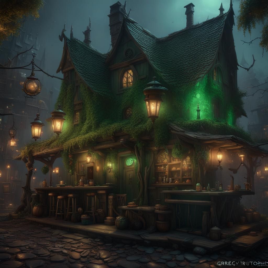 Eerie Emerald Inn: A Dark Fantasy Concept Art
