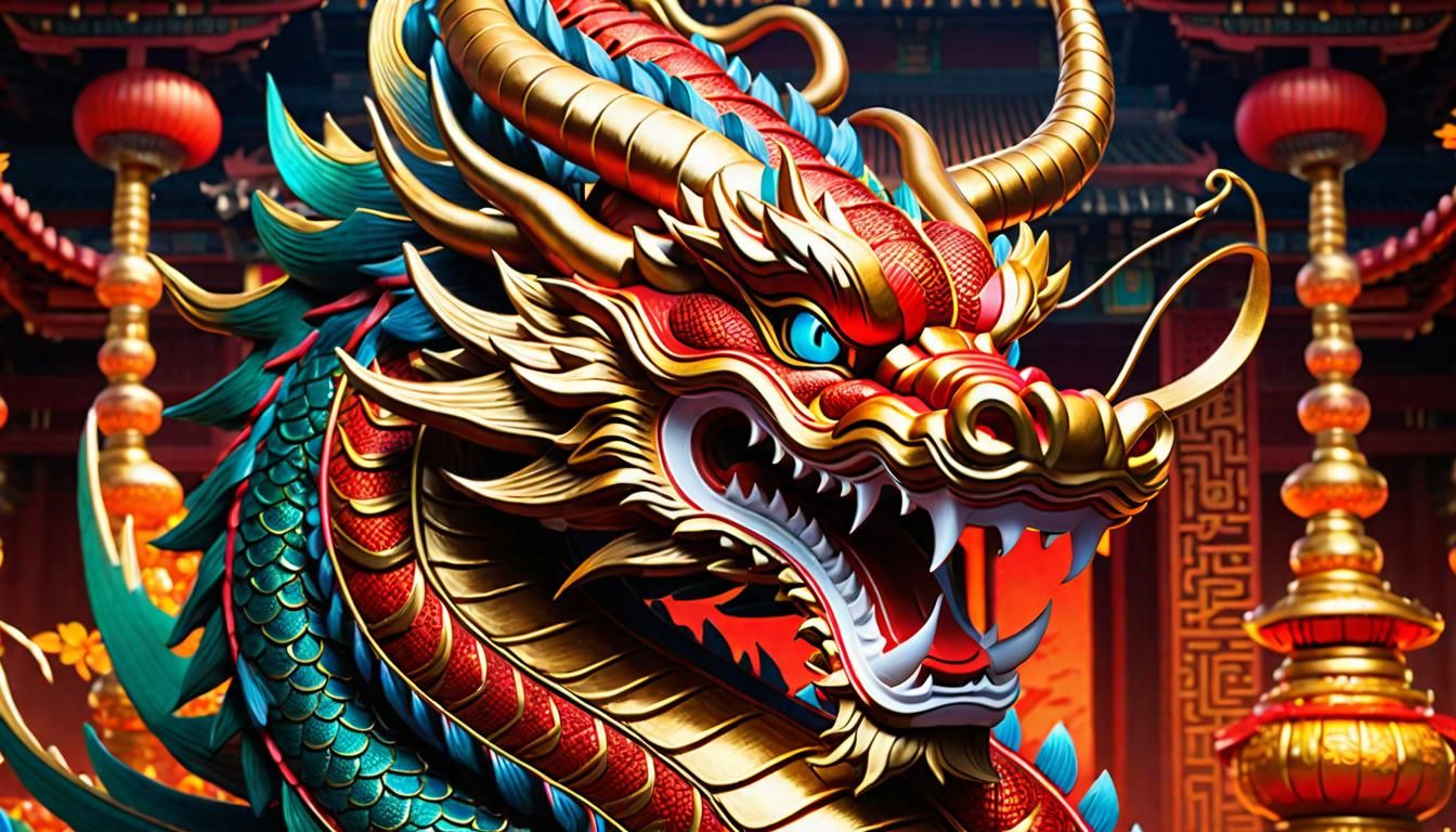 Intricate Dragon Temple with Mushu Deity in 8k