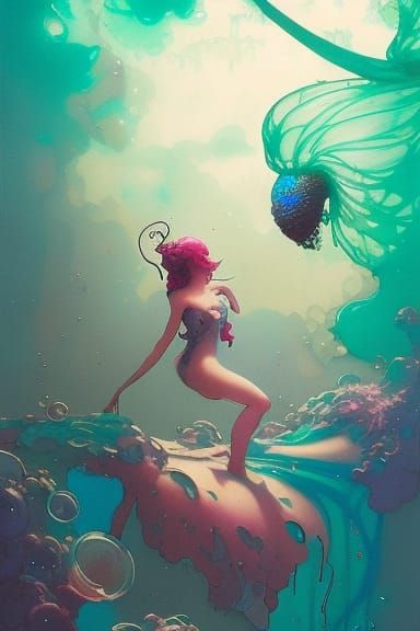 Thumbelina Portrait in Vaporwave Resin Art Style