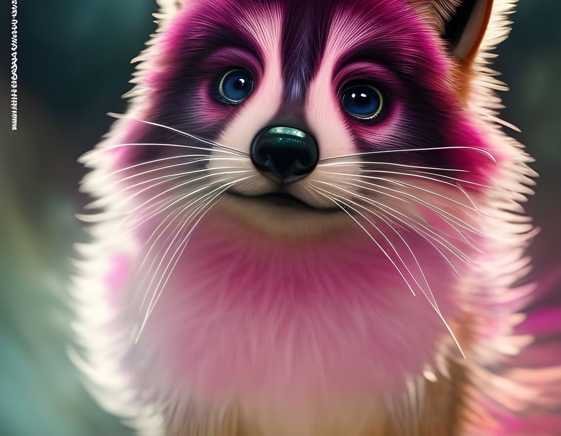 Detailed Chibi Pink Raccoon in Digital Art Style