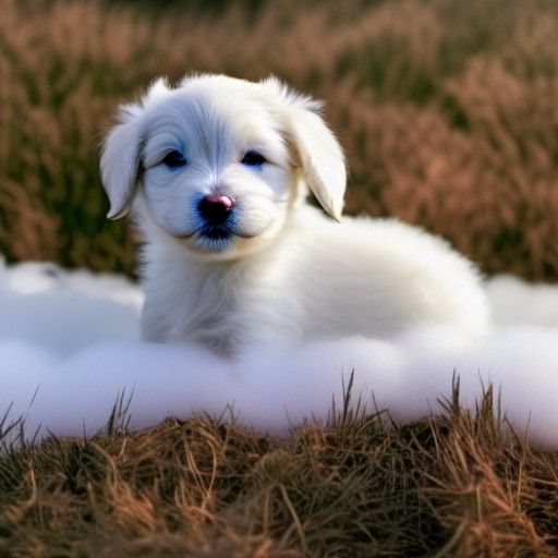 Puppy with Long Ears Flying Through Clouds
