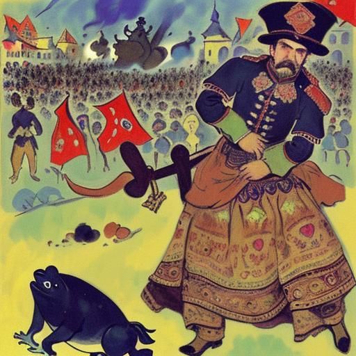 Frog Observes Battle in Early 20th-Century Style