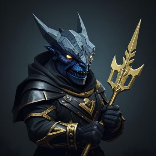 Menacing Gold Shovel Creature in Low Poly Style