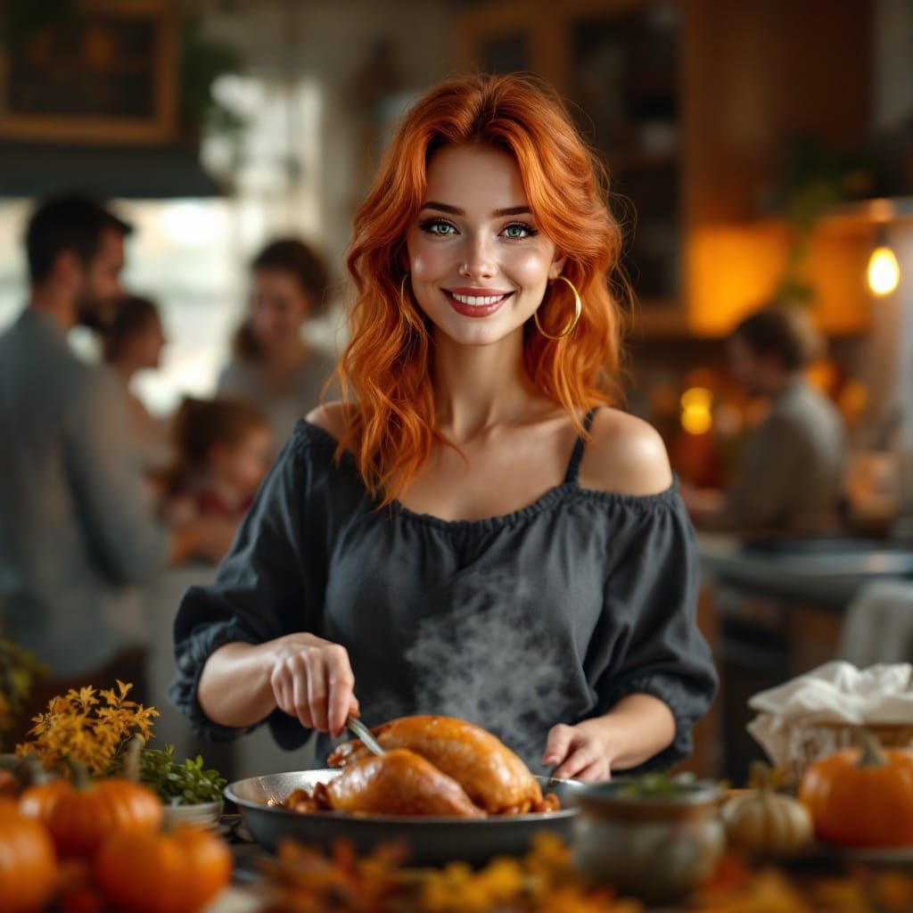 Thanksgiving Feast: A Cozy Kitchen Scene in 3D