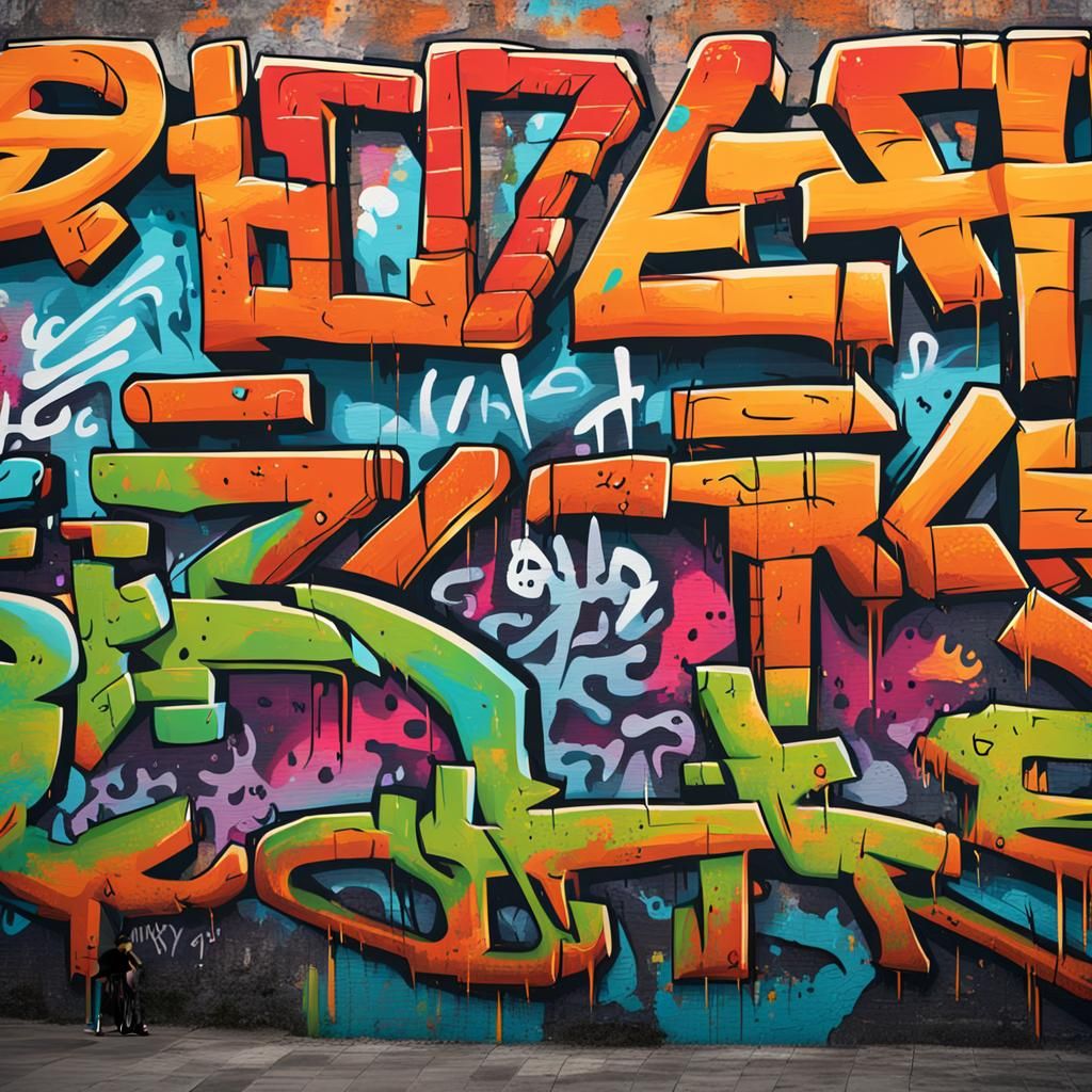 draw an image of a wall made of graffitis and writings and word art