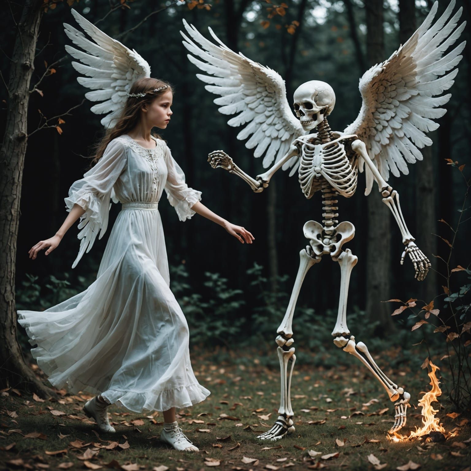 Girl Angel Battles Skeleton Ghost